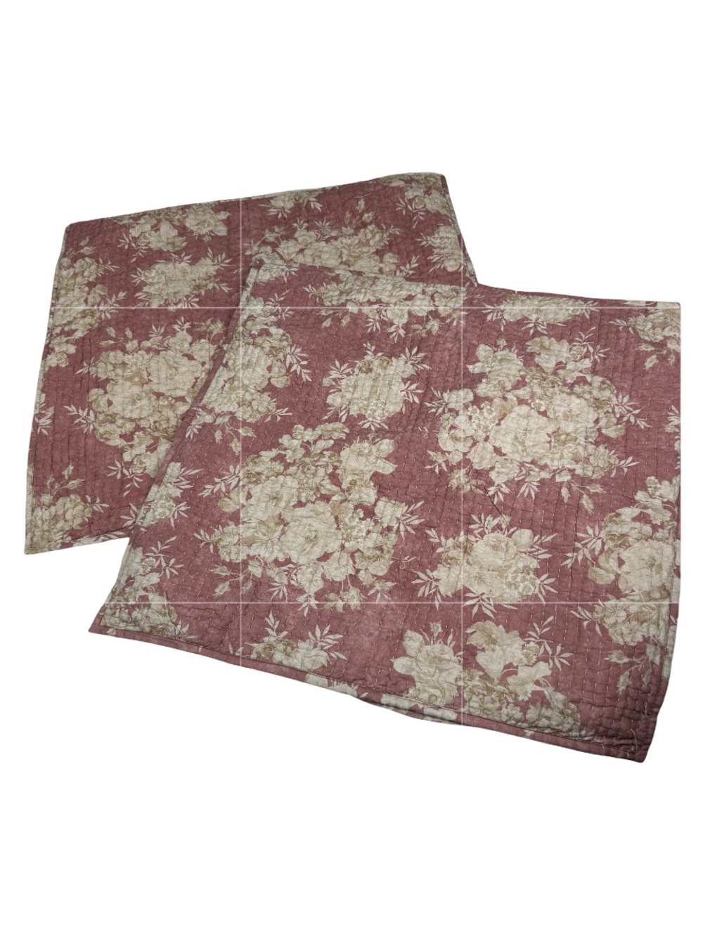 Pottery Barn Juliette Toile Handcrafted Euro Shams Set of 2 Rosewood Reverse New